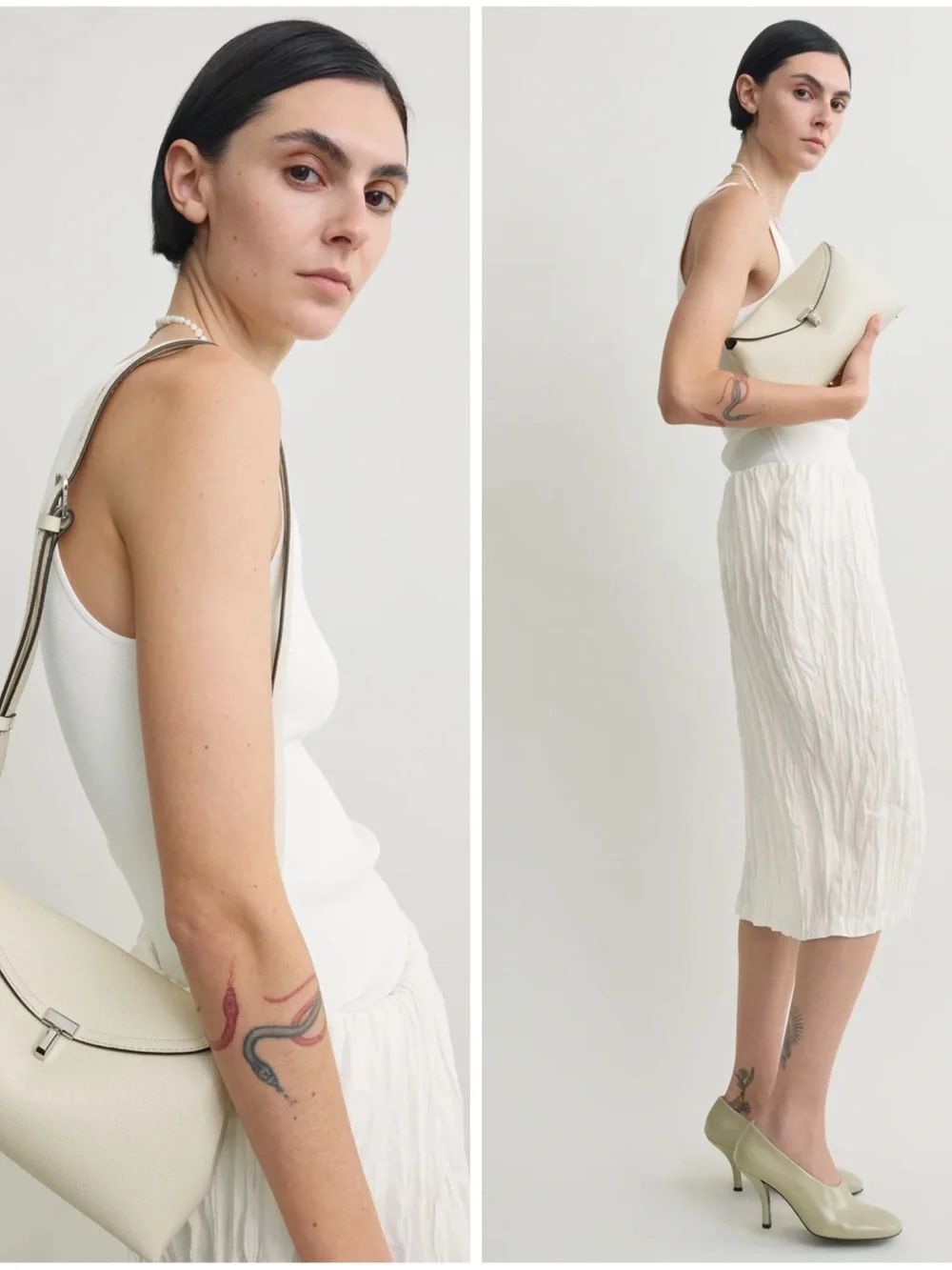 TOTEME Off-White T-Lock Grained-Leather Clutch Bag